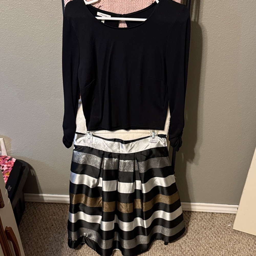 Maurices Black and Gold Striped Skirt with Shirt
